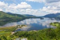 Derwent Water Lake District National Park Cumbria south of Keswick elevated view