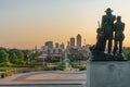 Des Moines Skyline with Pioneer sculpture