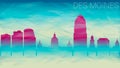 Des Moines Iowa City Skyline Vector Silhouette. Broken Glass Abstract  Textured. Banner Background Colorful Shape Composition. Royalty Free Stock Photo