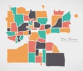 Des Moines Iowa Map with neighborhoods and modern round shapes Royalty Free Stock Photo