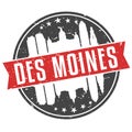 Des Moines Iowa Round Travel Stamp Icon Skyline City Design Seal Badge Illustration.