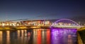 Des Moines Iowa skyline in USA at night Royalty Free Stock Photo