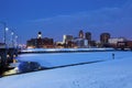 Des Moines skyline across frozen river