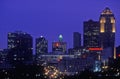 Des Moines Skyline at Night, Iowa Royalty Free Stock Photo