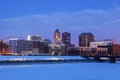 Des Moines skyline at sunrise. , Royalty Free Stock Photo