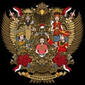 Indonesian females with amazing culture on garuda handdrawing illustration