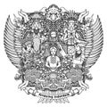 Indonesian females with amazing culture on garuda handdrawing outline illustration