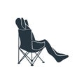 Silhouette of a person sitting relaxed on a folding chair. Isolated on white.