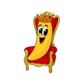 Mascot cartoon banana with king crown sitting on throne. Vector illustration. Icon logo.