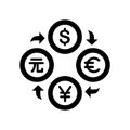 currency logo icon of dollars, yen, and other countries\' currencies in the world used for buying and selling transactions