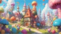 Dreamy Fantasy Village: Candy and Mushroom Houses Royalty Free Stock Photo