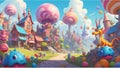 Dreamy Fantasy Village: Candy and Mushroom Houses Royalty Free Stock Photo