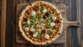 Savory Italian Pizza: Sliced Pie with Mozzarella, Tomatoes, Olives, and Basil Royalty Free Stock Photo