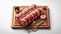 Two large pieces of raw meat, wrapped in braided string Royalty Free Stock Photo