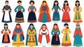 Illustration of women wearing traditional Eastern European folk costumes Royalty Free Stock Photo