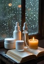 Rainy Day Relaxation with Skincare and a Book Royalty Free Stock Photo