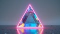 Glowing Neon Triangle Frame with Abstract Glass Interior - Futuristic Design, Modern Art & Technology Concept Royalty Free Stock Photo
