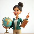 Animated Teacher with Globe and Book Royalty Free Stock Photo