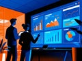 Business professionals analyzing data dashboards and charts in a modern office, focusing on trends Royalty Free Stock Photo