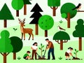 Joyful family activity of planting trees in a vibrant forest Royalty Free Stock Photo