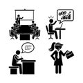 Business Office Meeting and Workflow Stick Figure Icon Set Royalty Free Stock Photo