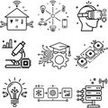 Futuristic Technology and Innovation Line Icons Set: Smart Home, VR AR, EdTech, Research, and IoT Connectivity Royalty Free Stock Photo