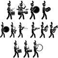 Marching Band Musicians Playing Percussion and Brass Instruments Stick Figures Royalty Free Stock Photo