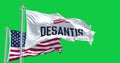 DeSantis 2024 Republican presidential primaries campaign flag waving on a green background