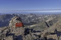 Descend Keyhole Route sign on the summit of Longs Peak, Colorado, USA Royalty Free Stock Photo