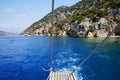 The descended ladder of a boat on the coast