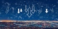 Descending arrows with downtown Los Angeles Royalty Free Stock Photo