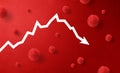 Descending graph, danger, crisis, impact and corona virus concept.