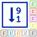 Descending numbered list flat framed icons