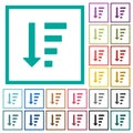 Descending ordered list mode flat color icons with quadrant frames Royalty Free Stock Photo