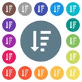 Descending ordered list mode flat white icons on round color backgrounds Royalty Free Stock Photo