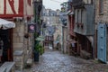 Descent down the medieval Jerzual Street, Dinant, Brittany, France