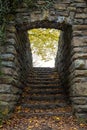 Departure via stone steps and walls of the Isenburg castle ruins in Essen Royalty Free Stock Photo