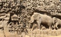 Bas relief rock cut sculptures of Gods, people and animals carved in monolithic rock Royalty Free Stock Photo