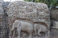 Descent of the Ganges and and Arjuna`s Penance at Mahabalipuram in Tamil Nadu, ancient Indian carvings