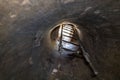 Descent with a suspended staircase from an underground tunnel of crusader Fortress Chateau Neuf - Metsudat Hunin is located at