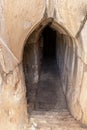 Descent to the secret exit near the main gate to the ruins of the medieval fortress Nimrod - Qalaat al-Subeiba, located near the