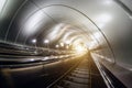 Descent into the tunnel stereo escalator stairs light from below. Royalty Free Stock Photo