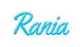 Glowing blue effect of name Rania on white background. Royalty Free Stock Photo