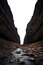 dry fjords. steep canyon walls. deep gorges. Transparent PNG background. Alluvial Soil. steep soil cliff. creek.