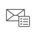 Description of the email attachments, icon in line design. Email, attachment, file, document, description, on white