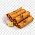 Stack of Six Chicken Kathi Rolls with Onion and Lemon, Isolated on a Transparent Royalty Free Stock Photo