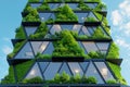 Unique Green Wall Building with Triangular Plant Pattern, Artistic and Eco-Friendly Design Royalty Free Stock Photo