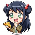 Immerse in the Allure: Anime Girl Delighting in Every Mouthful of Delectable Pizza Royalty Free Stock Photo