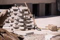 the process of laying paving stone on the street