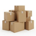 Stack of Cardboard Moving Boxes with White Tape on a White Background Royalty Free Stock Photo